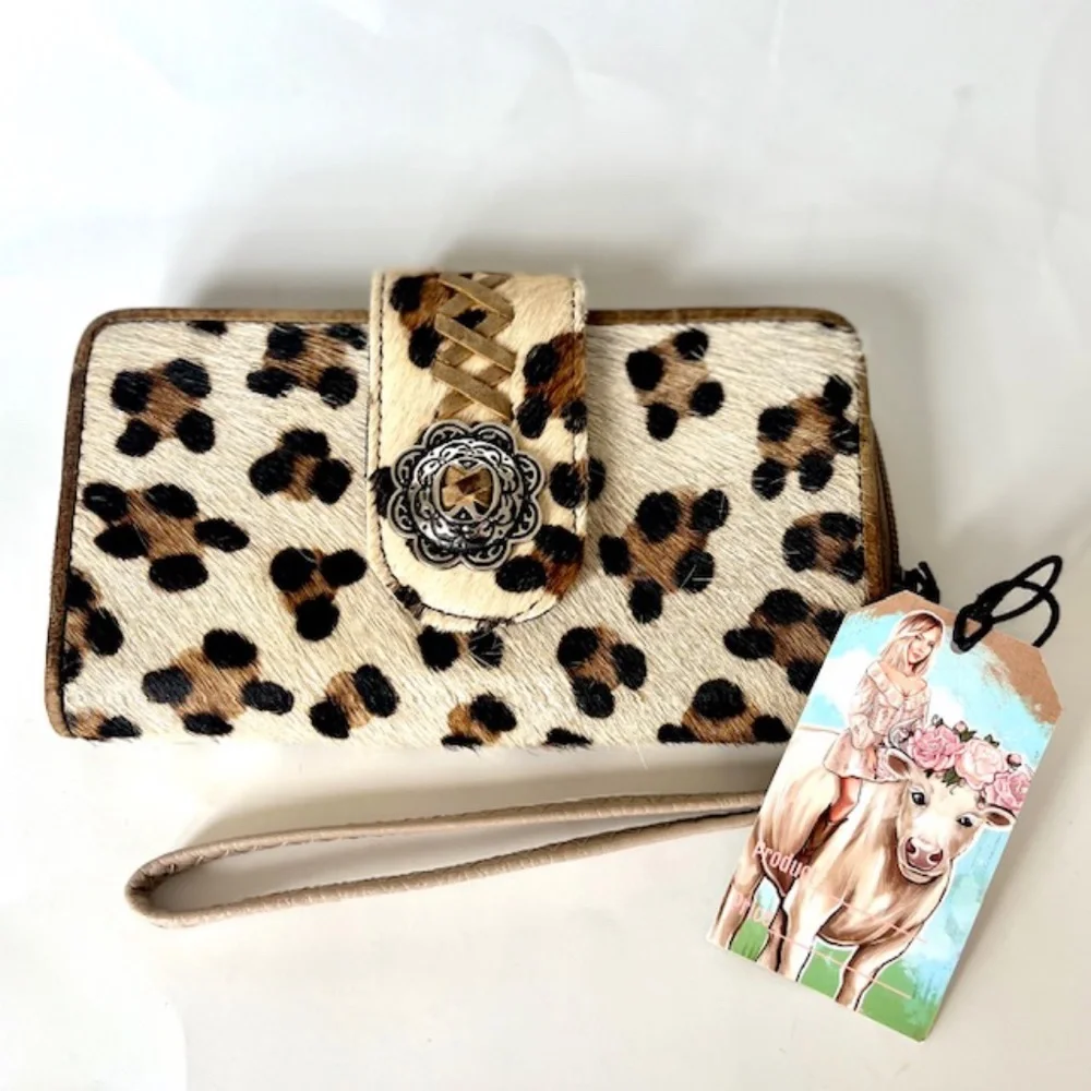 Haute Southern Hyde Leopard Print Cow Hide Wallet/wristlet NWT